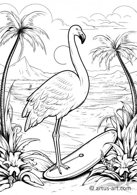 Página para colorir de Flamingo Surfista